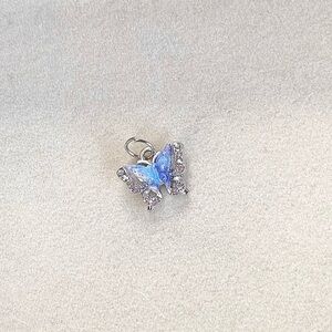 Peach Mimosa Blue Aurora Butterfly Charm –Silver Tone Crystal Iridescent Enamel